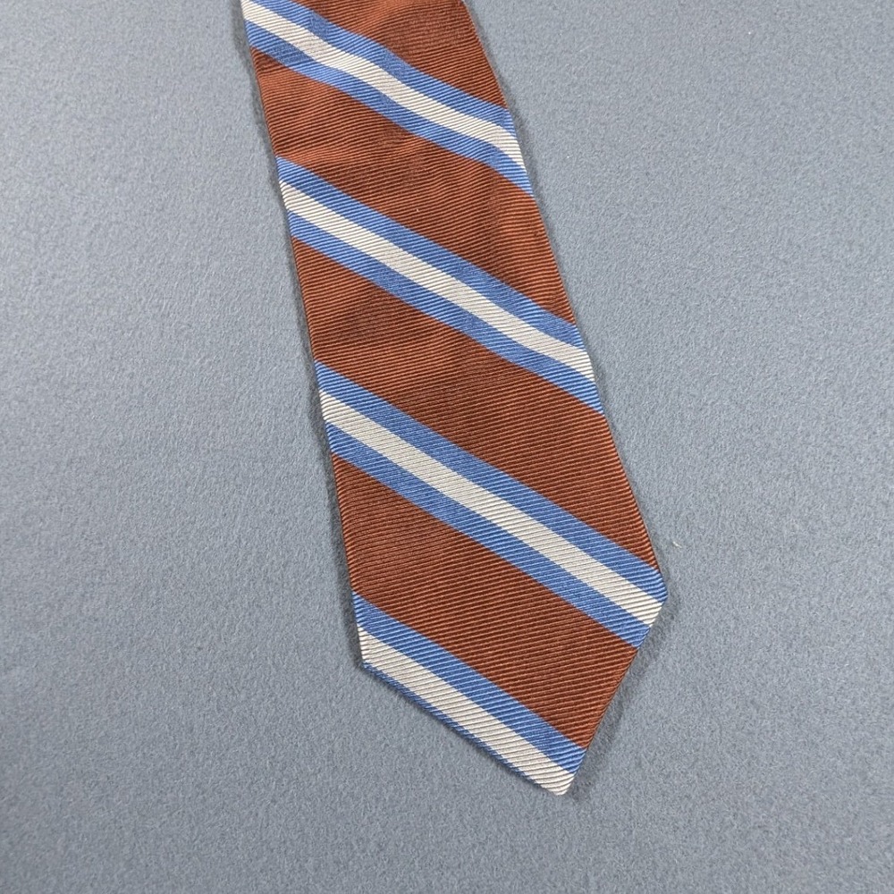 Brooks Brothers Necktie Mens Made USA Rust Blue White Silk Repp Woven England
